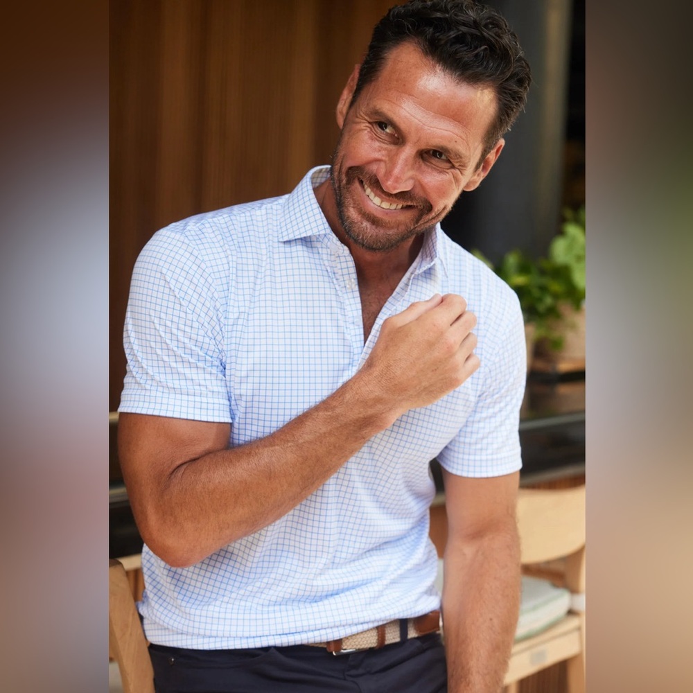 Collars & Co. Semi-Spread Collar Polo Thin Blue Check Size Small NEW with Tag